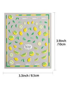 1 Pieza Pegatinas de Uñas 5D en Relieve,Diseño de Limón Primavera Verano Calcomanías de Uñas,Ideal para Mujeres para Hacer DIY en Casa - Amarillo - Ver 4