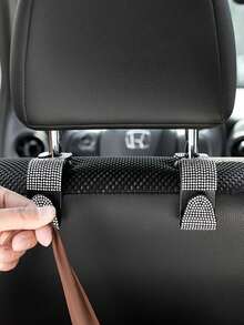 2 piezas Ganchos para respaldo de asiento de coche con colgante de strass, ganchos ocultos creativos para el respaldo del asiento trasero, ganchos colgantes para el interior del coche - Blanco y Negro - Ver 3