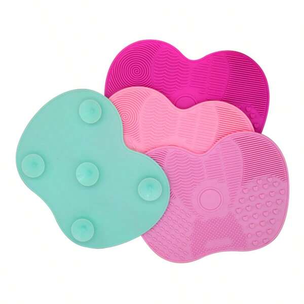 Silicone Apple Makeup Brush Cleaning Mat With Suction Cup, Makeup Brush And Powder Puff Cleaning Pad, Silicone Scrubbing Mat, Beauty Tool, Daily Cleaning