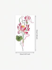 1pc Traditional Chinese Ink And Powder Pattern Lotus And Spirit Fox Temporary Tattoo Sticker, With Realistic Tattoo Design. Suitable For Travel, Music Festivals, Games, Graduation Gifts. Lasts For 3-5 Days. - Multicolor - View 2