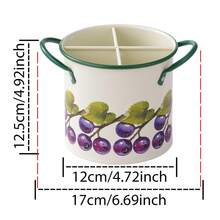 1pc Floral Print Enamel Utensil Holder, Divided Kitchen Cutlery Storage Bucket With Handle, Countertop Organizer For Chopsticks, Spoons & Forks, Vintage Farmhouse Style Kitchen Decor - Multicolor - View 16