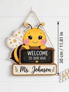 1pc Custom Name Bee Classroom Sign, Welcome To Our Hive Teacher Sign, Personalized Back To School Decor, Cute Hanging For Pre-K Room,Teacher Name Door Sign,Teacher Appreciation Gift,Back To School,Teacher's Day Gift - Multicolor - View 3