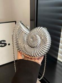 Elegante bolso de mano con forma de concha para fiestas, bolso con diseño único de concha, bolso de noche brillante para mujer con correa de cadena para hombro/cruzado, puede contener auriculares, monedas, billetera elegante con forma de concha, perfecto para fiestas, bodas, eventos nocturnos y banquetes, se puede combinar con vestidos de novia, vestidos formales, vestidos de gala, atuendos de cumpleaños y ropa de fiesta para mujer. - Plateado - Ver 4