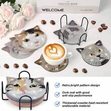 Little Cat 8pcs DIY Diamond Painting Coaster Set, Round High-Gloss Rhinestone Surface, Firm Adhesion With Complete Tool Set, Easy For Beginners, Stress-Relieving Handmade Craft, New Year Spring Festival Valentine's Day Christmas Teacher's Day Holiday Gift, Home Dining Table Coffee Table Heat-Insulating Decorative Coasters, Gift For Family Friends Besties Teachers - Multicolor - View 5