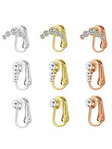 3pcs Multi-Style Clip-On Navel Ring Earrings, 316L Hypoallergenic Stainless Steel Non-Pierced Jewelry, Zirconia Decorated Ear Clips, Non-Pierced Earring Conversion Accessories, Suitable For Women - 3pcs - View 1