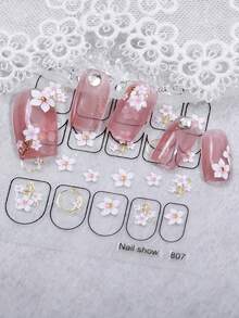 2pcs 3D Embossed Flower Nail Sticker, Sweet Cute Spring/Summer Nail Decal,Perfect For Women's Holiday DIY Manicures Nail Stickers - 彩色 - 查看 2