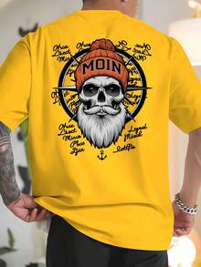 Camiseta de manga corta holgada para hombre de talla, transpirable y resistente al sudor para el verano, top casual, moderno y fresco, con estampado de calaveras y anclas, estilo mari - Negro - Ver 7