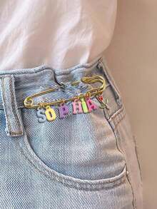 Custom Name Baby Safety Pin Brooch - Personalized Colorful Letter Pendant Brooch, Sweet Style Bow & Heart Children's Commemorative Jewelry, Birthday Gift - Multicolor - View 8