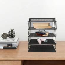 Black 5-Tier  Desk File Organizer – 24.5*33*28.2cm Tabletop Letter Tray For Office, Home & Classroom Storage - Black - View 3