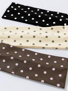 Juego de 3 pañuelos para mujer con estampado de lunares, diademas suaves y antideslizantes, accesorios para el cabello elásticos para yoga y deportes, versátiles para uso diario y diversas ocasiones, diademas para otoño e invierno, atuendos de vacaciones, elegantes pañuelos para mujer, atuendos de verano - Multicolor - Ver 3