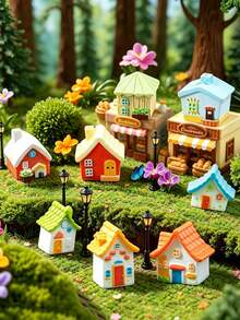 8 Stück Mini Harz Haus Deko, geeignet für Feengarten, Hof, DIY Kleindorf Dekoration, Frühlingsgarten Dekoration, Korb Dekoration, Frühlings-/Sommer-Dekoration, Outdoor Wildblumen Schmetterling Feenpilz Party Zubehör, Mikrolandschaft Dekoration - A - Übersicht 2
