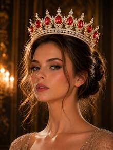KOVLYNE 1Pc Gold Plated Crystal Crown - Teardrop Rhinestone Full Round Tiara, Styling Supplies For Wedding, Prom & Pageant - Multicolor - View 19