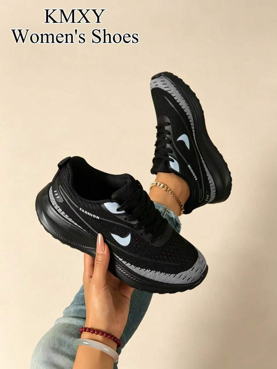 1 Pair Women's Road Running Shoes, Casual Sports Shoes, Lightweight Comfortable Outdoor Travel Hiking Shoes, 2026 Spring/Summer New Lightweight Mesh Breathable Travel Shoes, Popular Multifunctional Running Shoes - Black - View 1
