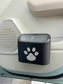 1pc Hanging Bowknot Car Garbage Can, Dust Box Storage Box Black ABS Square Stamping Trash Can, Waterproof Garbage Bin - one-size - View 14