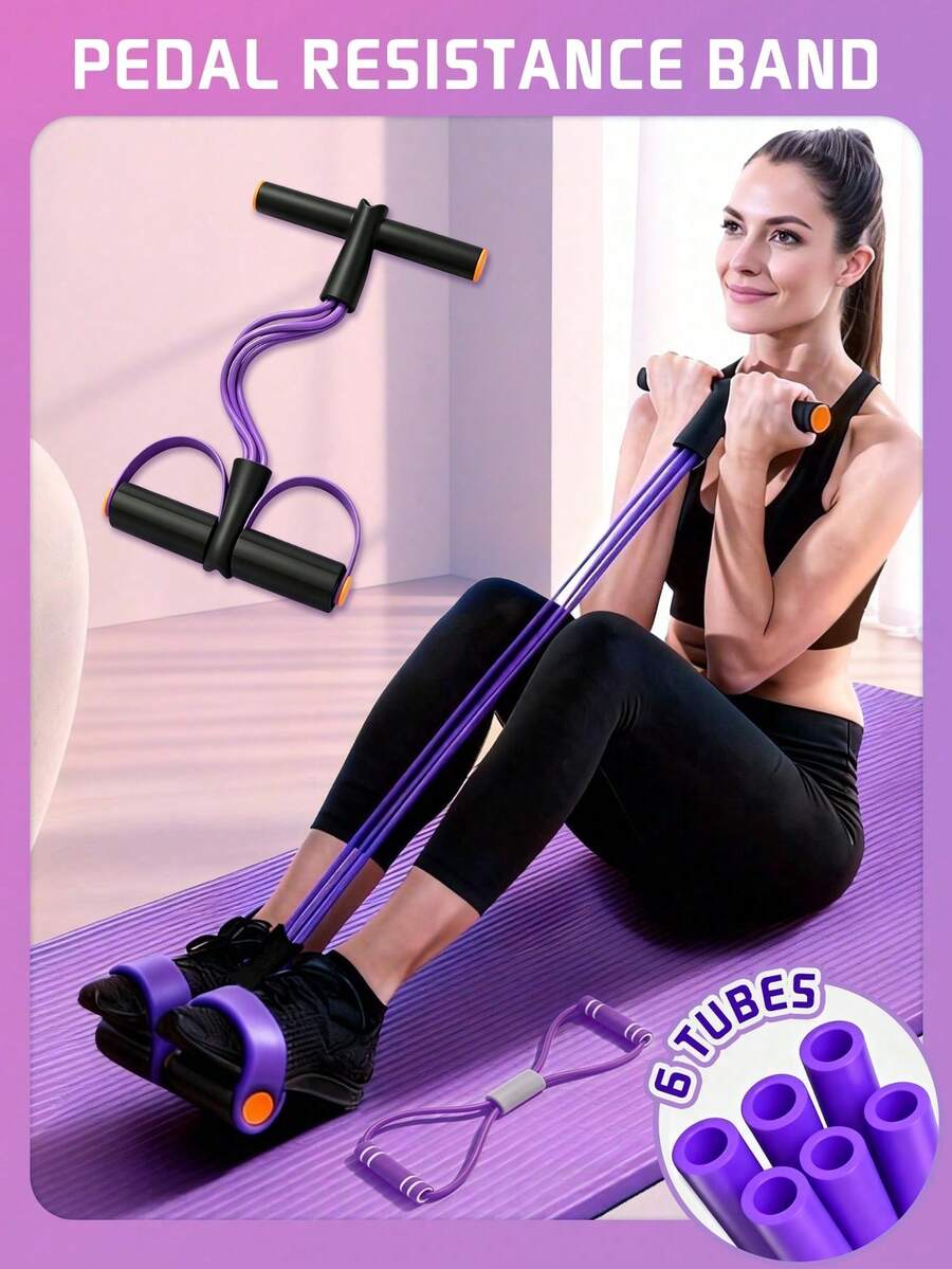 6 Tube Elastic Yoga Resistance Bands – Made Of Purple Polyvinyl Chloride Material, Suitable For Full-Body Workouts, Core Muscle Training, Arm And Leg Exercises, And Rowing Exercises. - Multicolor - View 1