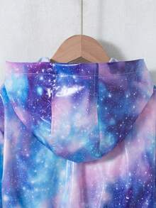 Girls' Casual Fashion Starry Gradient Shiny Short Zip-Up Hooded Jacket With Pockets For Spring And Autumn - Blue - View 4