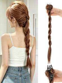 18 Inch Brown Black Long Braided Wig, Synthetic Material Clip-In Braided Bun, Easy To Wear, Ponytail Style - Multicolor - View 9