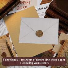 16pcs Linen Envelopes Stationery Set Vintage V-Flap Invitation Paper For Wedding Graduation Baby Shower Postcard Holder - A - View 12