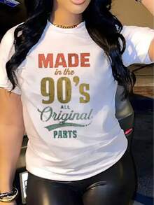 Camiseta de Mujer Cómoda con Cuello Redondo, Casual, de Mezcla de Algodón, Manga Corta, Suave y Transpirable, Estilo Urbano para Primavera y Verano - Blanco - Ver 3