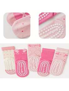 5 Pairs Kids Floor Socks Pink Bow Pattern Dotted Grip Soft Sole Indoor Anti-Slip Mid-Calf Socks For Baby Boys And Girls Japanese Cartoon Versatile - Multicolor - View 2