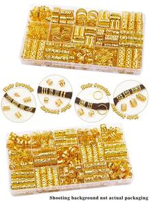 220pcs/Set Mixed Shape Dreadlock Hair Bands, Suitable For Braided Hairstyles, All-Season Adjustable Hair Ties - Gold - View 4