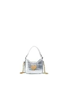 1pc Casual Girl PU Leather Shoulder Handbag, Mini Solid Color Heart Crocodile Embossed Material Shoulder Bag - A - View 8