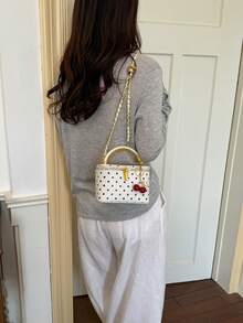 1 pieza Bolso de mano cuadrado pequeño casual y versátil de color negro, tela de cuadrícula bordada de moda, adecuado para el trabajo, almacenamiento de teléfono, lápiz labial, monedas, colgante no incluido - Blanco - Ver 5