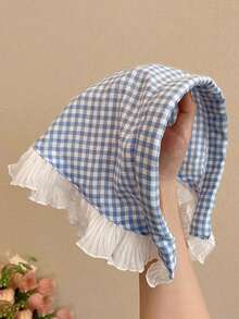 1Pc French Vintage Boho Headscarf For Women Girls, Cottagecore Floral Lace Bandana Triangle Hair Scarf Plaid Cloth Headband Summer Cute - Multicolor - View 8