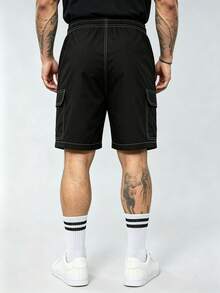 Plus Size Men's Summer Bermuda Athletic Shorts, Loose Fit Versatile Outdoor Commute Casual Shorts - Black - View 3
