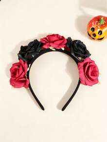 1pc Street Elegant New Luxury Handmade Beaded Exquisite Deep Sea Blue Rhinestone Headband High-End French Vintage Banquet Hair Accessory Hairband - Black and Red - View 3