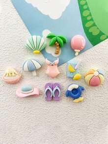10/20/100pcs Beach Vacation Swimsuit Slippers Resin Accessories Summer Phone Case Hair Clip Water Bottle Sticker Clog Shoe Decorations - Multicolor - View 5