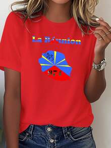 NUEVA Camiseta Cómoda de Color Sólido para Mujer Gecko 974 de la Isla Reunión - Estilo Urbano Vintage, Unisex, de Algodón, Manga Corta, Cuello Redondo - Rojo - Ver 1