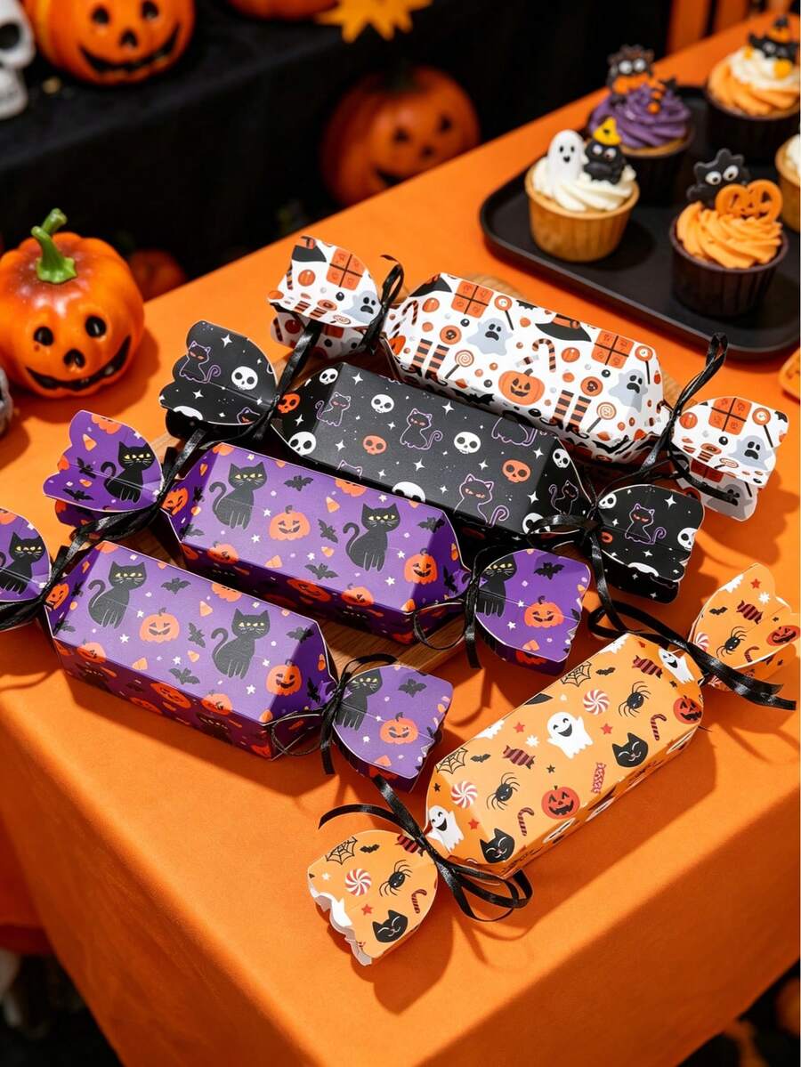 4pcs Halloween Gift Boxes, Trick Or Treat Candy Packaging Boxes With Ghost Pumpkin Skull Patterns, Halloween Party Gift Bags, Halloween Gift Wrapping Supplies, Halloween Decorations 2026, Halloween Gifts, Halloween Party Decorations, Halloween Party Supplies, Christmas Gifts, Back To School Season