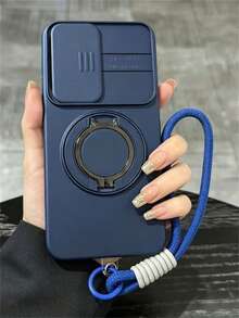 高級啞光防震耐用折疊磁吸環支架手機殼，適用 Galaxy S26Ultra S26Plus S25Ultra S24Ultra S23Ultra S25 S24 Plus A57 A56 A55，滑蓋鏡頭保護防撞邊框，支援無線充電，硬殼後蓋附尼龍掛繩 - 藍色 - 查看 2