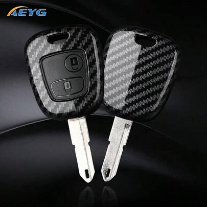 Carbon Fiber Style ABS Car Key Fob Cover, Protective Shell Fit For Peugeot 107 206 207 307 & Citro En C1 C2 C3 C4