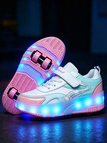 BLSART LED Light-Up Kids Shoes, Detachable Dual-Use Roller Skates, Adjustable Straps, Unisex Boys & Girls Roller Sports Shoes, Perfect Gift For Children - Mint Green - View 2