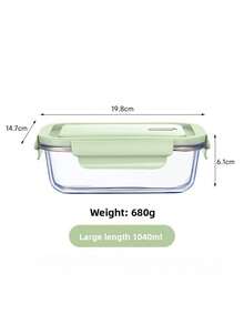 1pc Green Lid Glass Food Storage Container, Divided Meal Prep Box 410/680/1040ml Large Capacity Bento Box, Refrigerator Snack Storage Box, Microwave Kitchen Accessory, Suitable For Dishwasher Detergent Storage, Back To School And Picnic Essential - Green - View 16