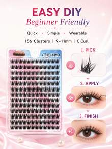156 Clusters Manga Lash Clusters, C Curl 9-11mm Mixed Length Individual False Eyelashes, Handmade Reusable Black Band DIY Lashes With 0.05mm Ultra Thin Band,Suitable For Daily DIY At Home, Daily Commuting, Dating, Parties, Holiday Gifts. - View 7