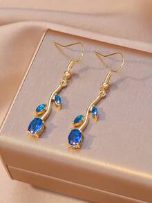 1 Pair (2pcs) Elegant Leaf & Rose Flower Colorful Shiny Zirconia Leaf Earrings, Golden Eternal Love Energy Jewelry, Suitable For Women's Daily, Date, Wedding Bridesmaid Wear, Great Gift For Bride, Valentine's Day, Mother's Day - Gold - View 6
