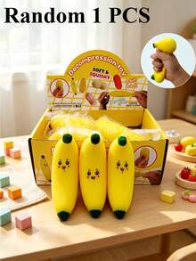 2PCS Cartoon Expression Yellow Banana Squishy Decompression Toy, Soft Stretchy Fruit-Style Stress Reliever, Lovely Mini Table Ornament, Unique Fruit Themed Gift For Squishy Toy Fans On Birthday And Holiday Occasions. - Multicolor - View 11