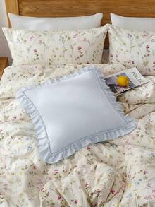 1pc Prewashed 100% Polyester French Romantic Ruffled Quilted Pillow Sham, Without Filling, Envelope Closure, Wrinkle Resistant, Machine Washable, OEKO-TEX Certified, Blue - Blue - View 4