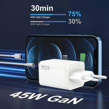 Sạc siêu nhanh GaN 45W, Củ sạc nhanh Android 45W USB C Type C, Bộ sạc tường, Phích cắm tường tương thích với Samsung Galaxy S26 Ultra/S26+/S25/S24/S23/S22/Z Fold 7, Tab S11/S10, Dành cho iPhone 17/16/15 Series - Phích cắm loại C của EU (220-240V) - Xem 5