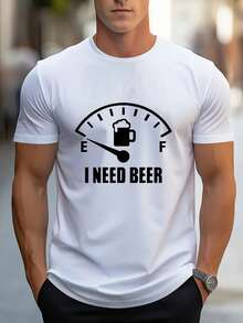 Hombre, Cómoda y Ligera, Camiseta de Cuello Redondo con Estampado Gráfico, Camisetas para Hombre|   Diseño Divertido de Báscula para Cerveza|   NECESITO CERVEZA para un look urbano y genial. - Blanco - Ver 1