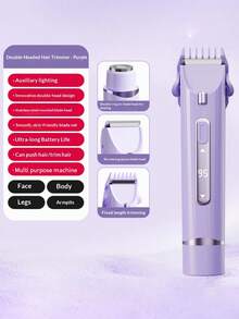 女用比基尼修剪器 2合1雙頭電動比基尼剃毛器，可充電 Type-C 私密毛髮修剪器，適用於腋下、腿部、手臂和臉部，迷你面部除毛器，400mAh 電池，一鍵操作，便攜旅行尺寸（粉色/紫色） - 彩色 - 查看 12