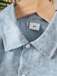 Tween Boy Casual Minimalist Collared Cardigan Shirt And Shorts 2 Pieces Set, Suitable For Summer - Dusty Blue - View 6