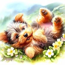 1pc DIY Happy Puppy Pattern 5D Diamond Painting Kit, Round Full Drill Mosaic Craft Set, High Definition Art Diamond Painting, Focus And Relax Through DIY, Suitable For Living Room, Bedroom, Office Wall Decor, Surprise Holiday Home Decor Gift For Family And Friends, Unframed - No Frame - View 1