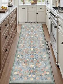 1pc Vintage Floral Style Hallway Indoor Runner Rug, Kitchen Non-Slip Machine Washable Entryway Rug Runner, Ultra Soft Bohemian Style Hallway Kitchen Bedside Entryway Rug Runner - Mint Green - View 4