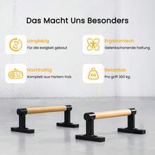 Premium Calisthenics Parallettes aus Buchenholz Handstand und Liegestützgriffe 49x17x14 cm Rutschfest und Stabil für Zuhause und Outdoor Krafttraining - A - Übersicht 3