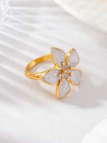 1pc Women's Enamel Geometric Flower Ring - Five-petal Flower Ring - View 12