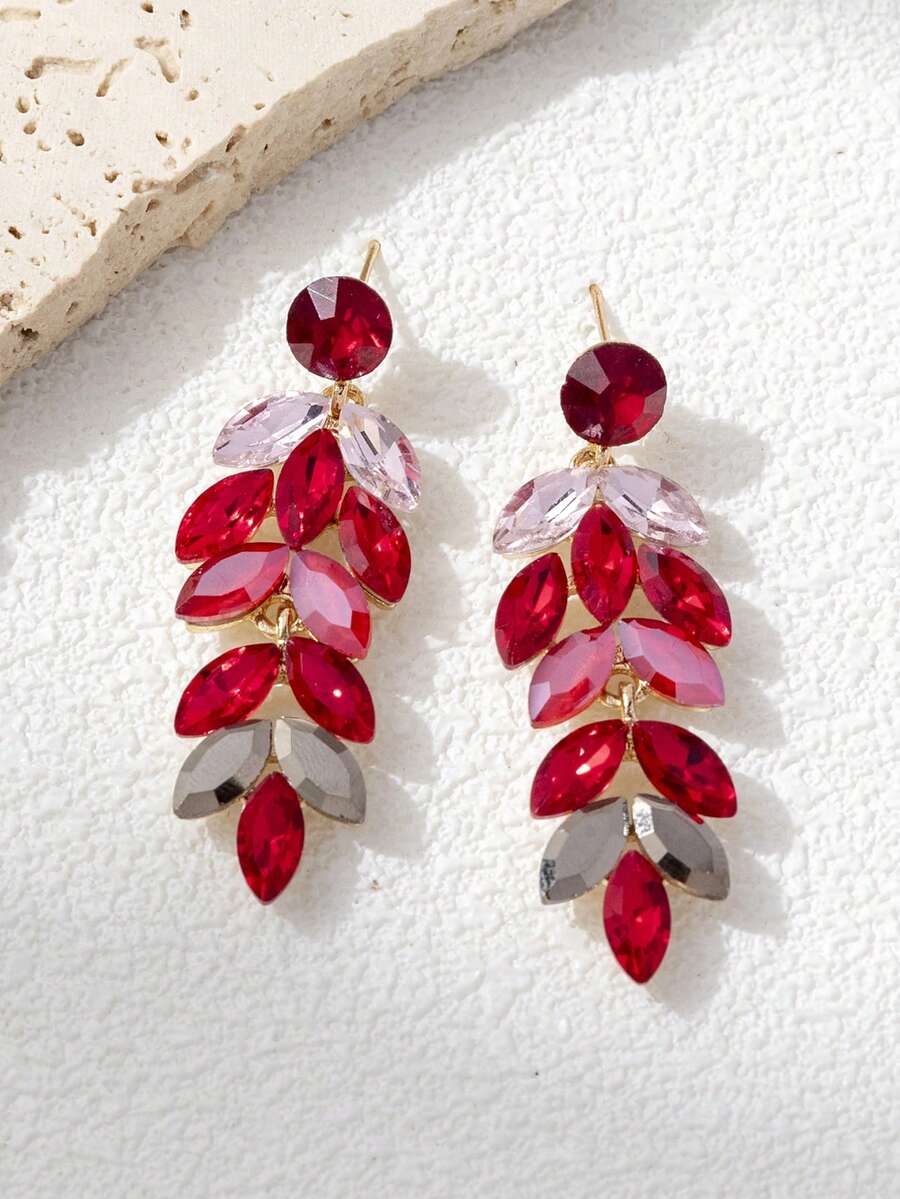1 Pair Red Crystal Ear Of Rice Fashion Earrings Suitable For Daily Wear - Red - View 1